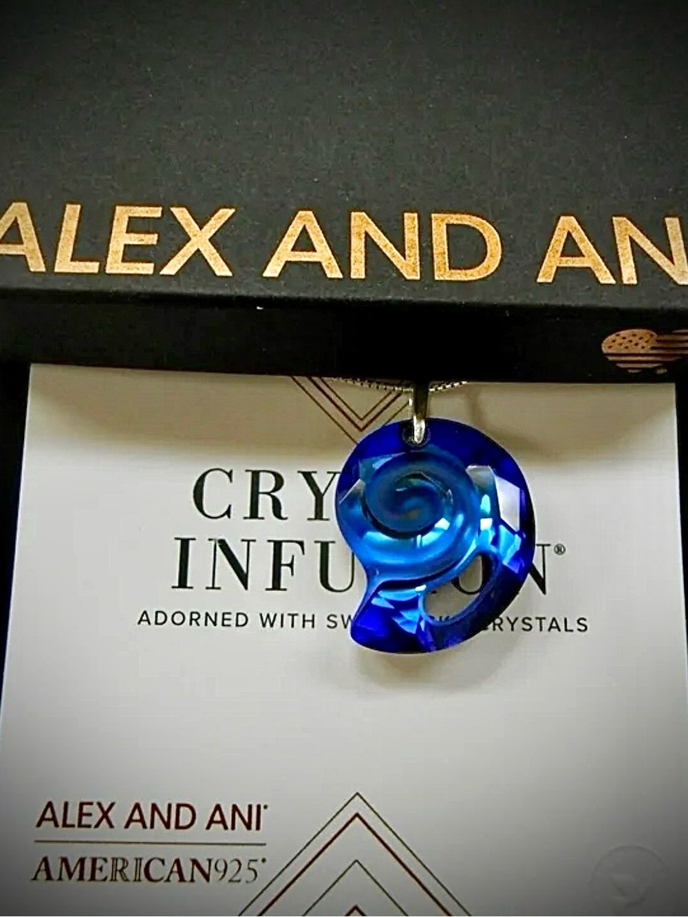 Alex & Ani Swarovski Crystal Infusion Wave Blue Seashell Pull Chain Necklace